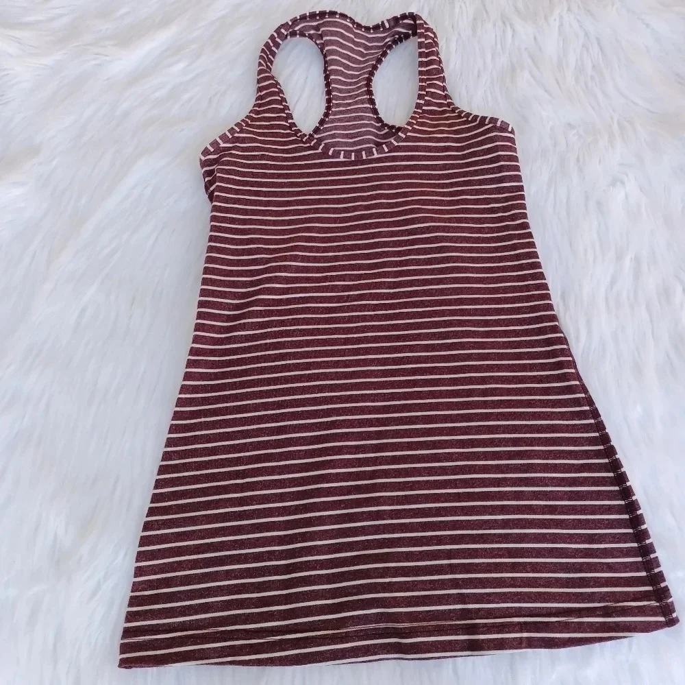 LULULEMON CRB COOL RACERBACK Tank Top 4 Stripe White Striped Bordeaux Drama.